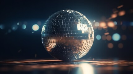 Aufkleber - Disco ball with light spots over black background created using generative ai technology