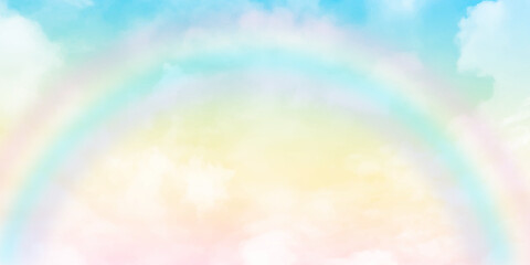 Fantasy magical landscape the rainbow on sky abstract with a pastel colored background and wallpaper.
