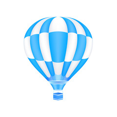 Wall Mural - Hot air balloon blue white stripes. Aerostat isolated on white background. Balloon festival. 3D realistic vector EPS10 illustration.