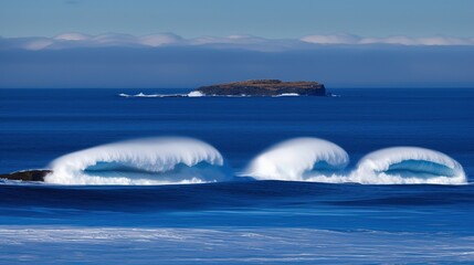 Wall Mural - Foamy waves rolling up in ocean Generative AI