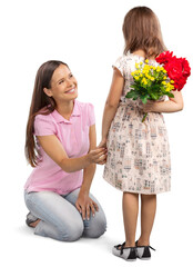 Poster - Woman and cute child with a bouquet of flowers