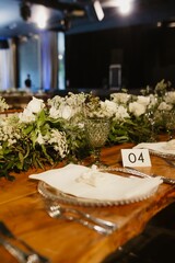 Canvas Print - Interior of a restaurant decorated with flowers for a wedding celebration ceremony