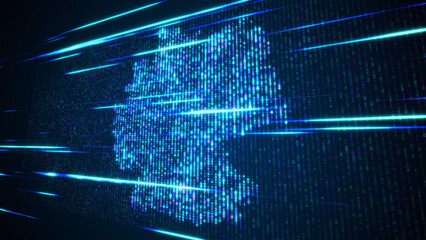 Wall Mural - abstract futuristic blue shinny binary digital number mosaic grid map of germany perspective view wi