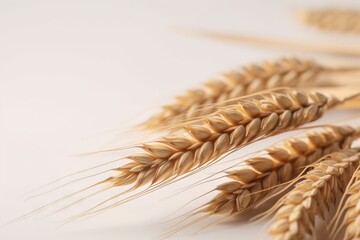  a close up of a bunch of wheat on a white surface with a few stalks of wheat in the foreground and a few stalks of wheat in the foreground.  generative ai