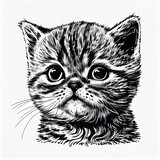 Fototapeta Koty - Exotic Shorthair Cat portrait illustration, detailed black and white art, created with Generative AI
