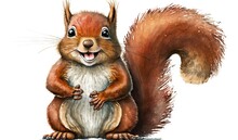 A Drawing Of A Squirrel With His Hands On His Hips And His Legs Crossed, With His Mouth Open And His Eyes Wide Open, Standing On A White Background.  Generative Ai