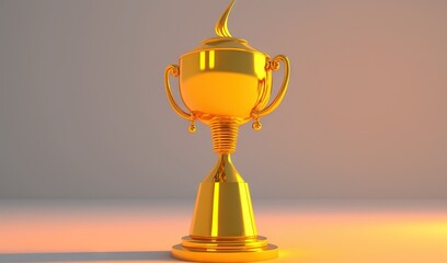 Wall Mural -  a golden trophy on a table with a gray background and a yellow light in the middle of the photo is a gold trophy with a curved top.  generative ai