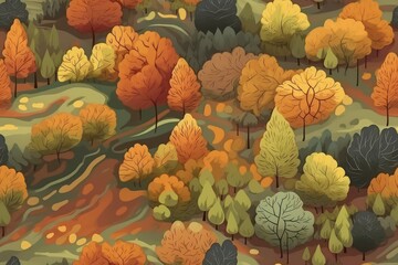 Wall Mural - sketched autumn forest pattern, seamless, generative ai