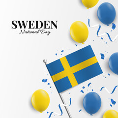 Wall Mural - Vector Illustration of Sweden National Day. Background with balloons, flags
