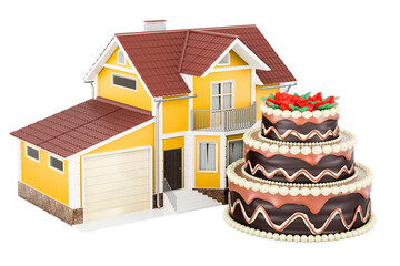 Poster - chocolate cake with home, 3d rendering