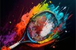 Tenisowy abstrakcyjny kolorowy akrylowy obraz Generative AI
