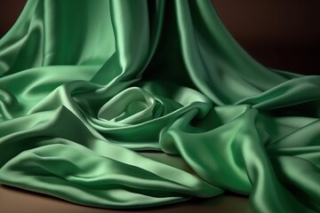  a green cloth is laying on a brown surface with a black background and a black background with a white line in the middle of the image.  generative ai