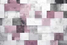  An Abstract Background With Pink And Grey Squares And Squares Of Varying Sizes And Shapes On A White And Gray Background With A Black And White Border.  Generative Ai