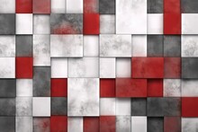  A Red And White Wall With A Pattern Of Squares And Rectangles On It's Sides And A Red Circle In The Middle Of The Middle.  Generative Ai