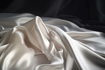  a black and white photo of a white cloth with a black background that is very soft and soft and shows the folds of the fabric.  generative ai