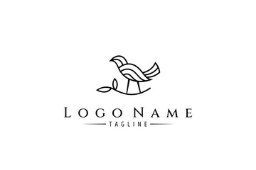 Bird logo with perched on tree branch in linear design style