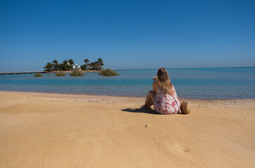 Wall Mural - A girl at beach in El Gouna, Red Sea, Egypt, Africa