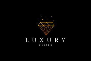 Wall Mural - Diamond logo in elegant gold color with star decorated monoline design