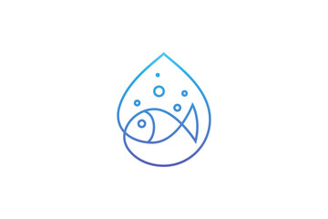 blue water drop and fish line art style logo