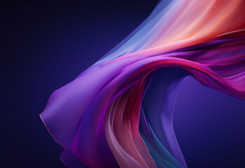 Elegant fashion flying satin silk cloth design for product display. Purple and pink gradient colored cloth piece of fabric on black background. generative AI
