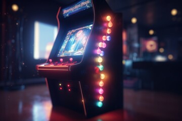 Wall Mural - Arcade machine illustration, 80s and 90s style, retro, game, bokeh background. Generative AI
