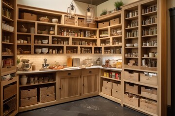 Wall Mural - a baker's kitchen, with meticulously organized pantry and cabinets, created with generative ai