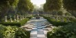 A garden sculpted into a life-sized chessboard, merging strategic gameplay with horticulture and landscaping, concept of Interactive outdoor entertainment, created with Generative AI technology