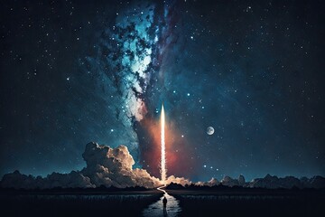 Wall Mural - rocket launch against the starry night sky, created with generative ai