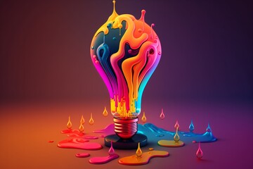 Wall Mural - bright idea and creative thinking - a colorful glowing lightbulb, visualization of brainstorming , generative ai