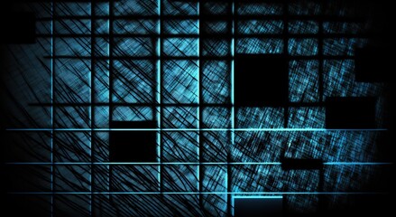 Poster - scientific, futuristic, energy concept. Digital rendering of light beams, stripes lines with blue light, speed and motion blur on a dark blue background