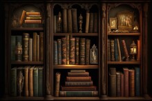 Bookshelves Filled With Antique Books, Each One Unique And Special In Its Own Way, Created With Generative Ai