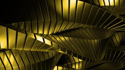 Poster - Green and yellow background. Design. Rectangular parts creating a pattern twisting in different directions in abstraction.