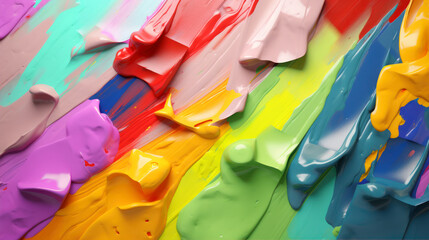 Poster - Colorful oil paint splashes on background, close-up generative ai