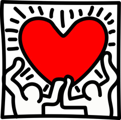 Keith haring inspired illustration with heart and two people. Love is. Pride love. 