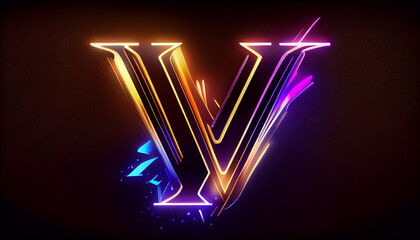 Wall Mural - Beautiful abstract futuristic letter V logo Ai generated image