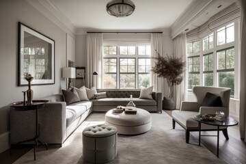 transitional interior, with mix of classic and contemporary details, created with generative ai