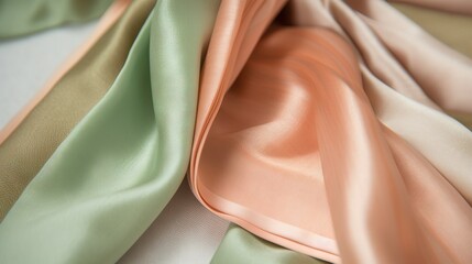  a close up of a satin material with a light green and light pink color scheme on the top of the fabric and the bottom of the fabric.  generative ai