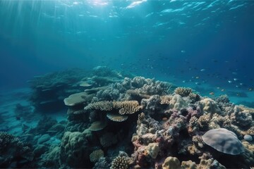 Wall Mural - beautiful reef with schools of fish and colorful corals, created with generative ai