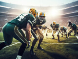 Fototapeta Sport - American football players preforms an action play in professional sport stadium Generative AI