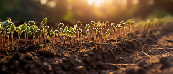 Wall Mural - Plants seeding in the field grows under the sunlight