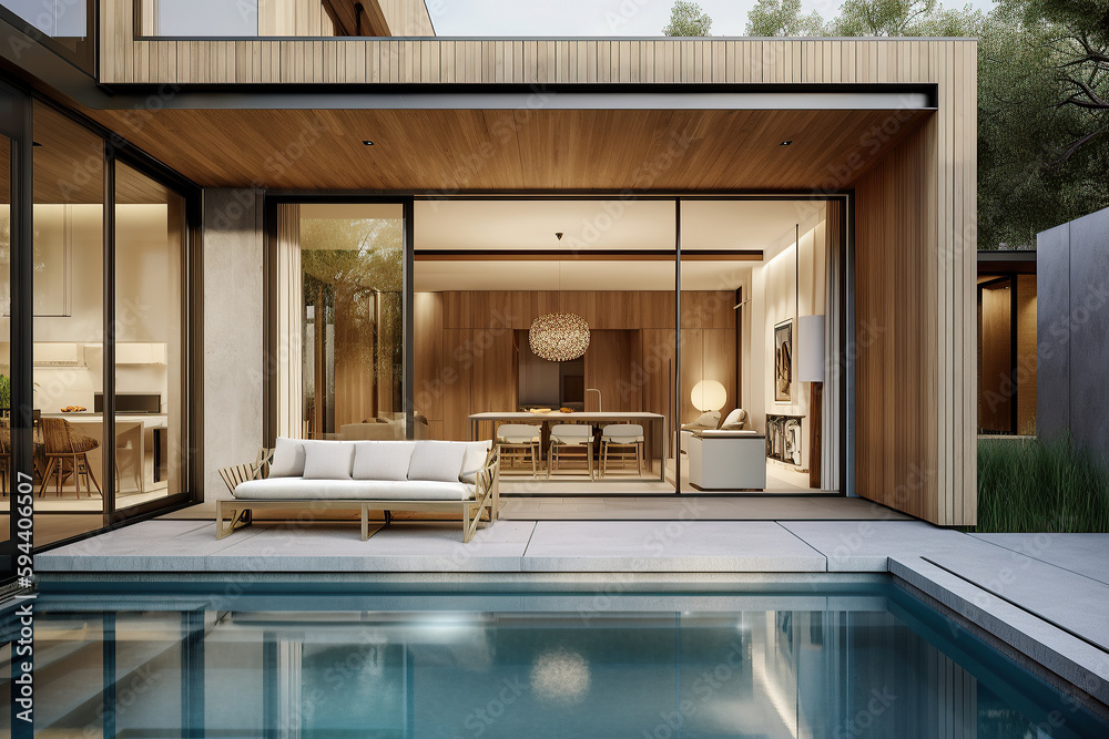 Architecture image of luxury modern design pool and home. Generative AI ...