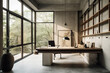 © Trinette Reed - Modern design minimal style home office with desk. Generative AI.
