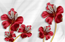 3D Illustration Of Red Flowers On Silk Background , 3D Wallpaper 