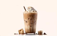 Iced Coffee. Glass With Coffee With Cream. Close-up. Banner. Copy Space. Generative AI