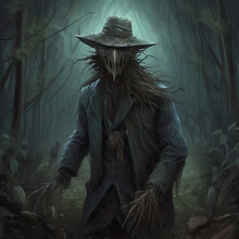 Painting Of A Scarecrow In A Haunted Forest
 Generative AI