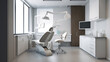 © AIPERA - A modern empty dental clinic interior with bright overhead light and dental chairs with equipment