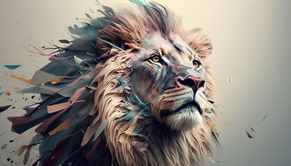 Naklejka na meble Lion animal abstract wallpaper. Soft background panthera in Pastel colors generative ai