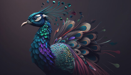 Naklejka na meble Peacock abstract wallpaper. Soft background with cute peafowl  bird in Pastel colors generative ai