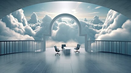 God office in the clouds. fantasy created with Generative AI technology.