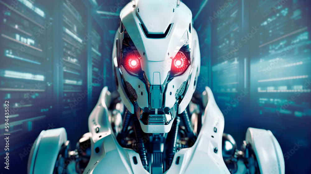 Computer Security Robot future robot cyber security, Data Protection on server room data center ...